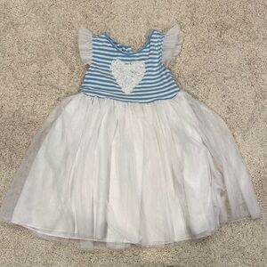 Pippa & Julie Blue and White Striped Kids Dress with Heart Design sz 6X